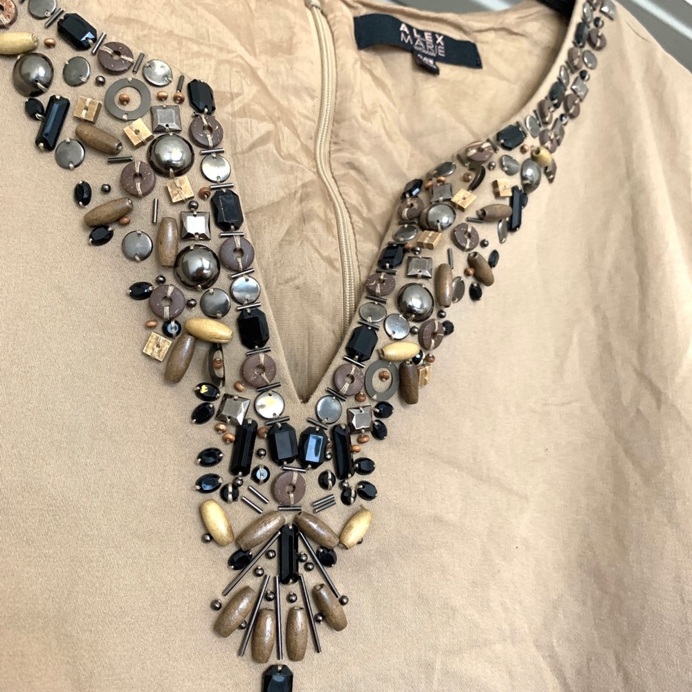 Beaded collar tan dress